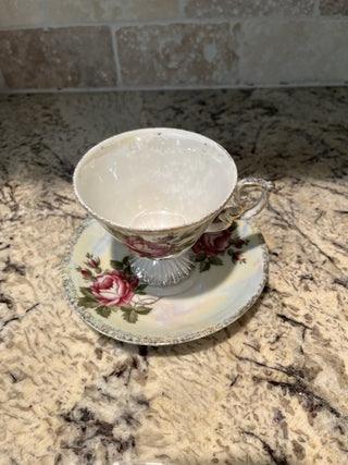 Vintage Iridescent Lustreware Roses Tea Cup & Saucer RCD|72153