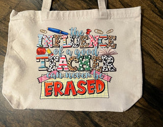 "Never Erased" Teacher Large Canvas Bag or Tote w/Zipper Closure RSV