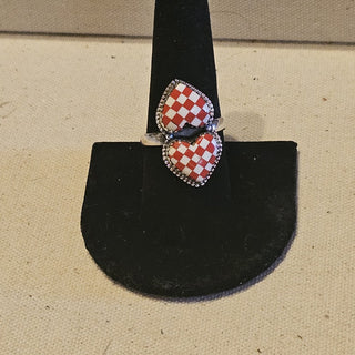 .925 double heat red and white cherboard ring sz 9
