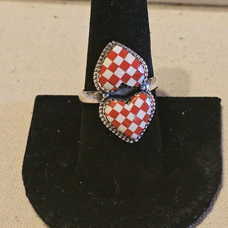 .925 double heat red and white cherboard ring sz 9