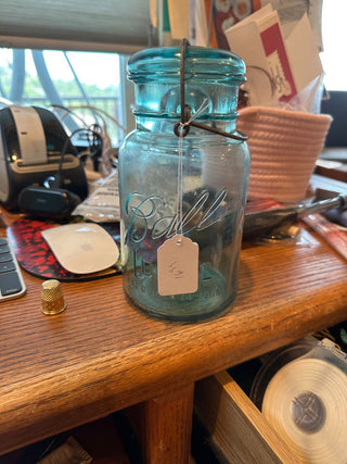 Vintage Ball "Ideal" Quart Jar, aqua, wire bail, 7.25"|61799