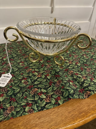 Vintage Mikasa Clear Glass Ribbed Bowl with Gold Stand 2 pieces -RCD