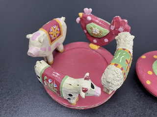 Farm Animal Candle Holder Plate Red Hen Chicken Topper Home Decor Set #62 VV MTS