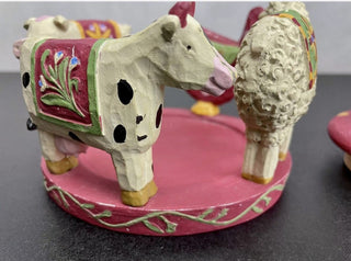Farm Animal Candle Holder Plate Red Hen Chicken Topper Home Decor Set #62 VV MTS