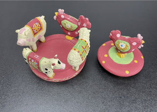 Farm Animal Candle Holder Plate Red Hen Chicken Topper Home Decor Set #62 VV MTS