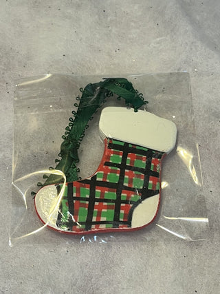 Handcrafted Clay Lg Plaid Stocking Ornament | Gift Tag|129792