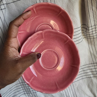 Vintage Pink Scalloped Petal Saucers - Set of 2 (BRI) - MTS|156385
