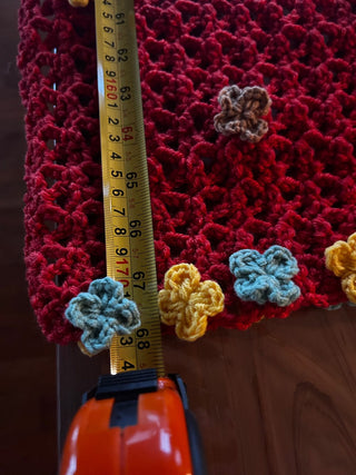 Hand Crochet Burned Orange XL Scarf w Flowers-RSV
