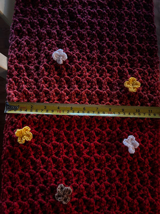 Hand Crochet Burned Orange XL Scarf w Flowers-RSV