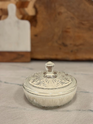 HANDMADE UPCYCLED CANDLE AVON CANDY DISH W/LID SCENT PEACH BELLANI|107282