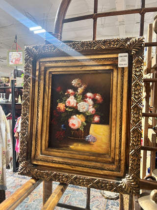 10H Floral oil painting in brass frame MTS|142737