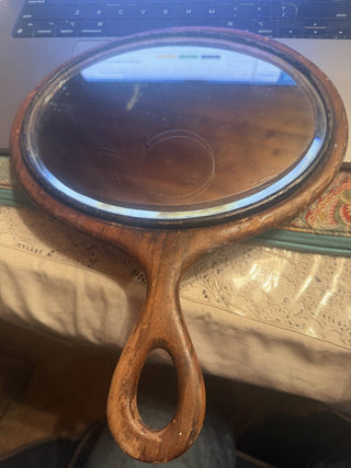 Vintage Hand Held Oval beveled Mirror with finger loop # 47 VV MTS