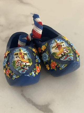 Holland Wooden Shoes Pair Dutch Windmill Scene Deluxe Clogs Blue (1.5") - RSV|107802