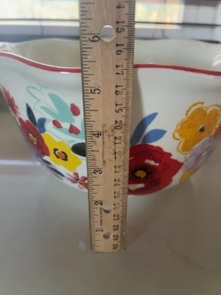 Very Large Pioneer Woman Floral Mixing Serving Bowl Scalloped Edge