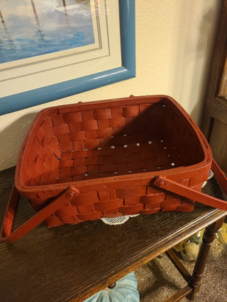 Red Rectangular Wicker Basket w/Handles RCD