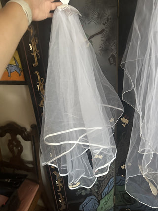 Two Tier Comb Veil White Bachelorette, Bride Wedding short Tulle  #62 VV MTS|74991