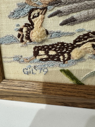 Framed Crewel Embroidery Duck Family 1979 MTS|116071