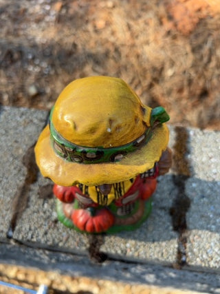 vintage hand-painted ceramic scarecrow and pumpkin figurine 1970s hobbyist mold