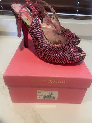 Betsey Johnson Pink & Black Sequin Platform Heels-RSV|80427