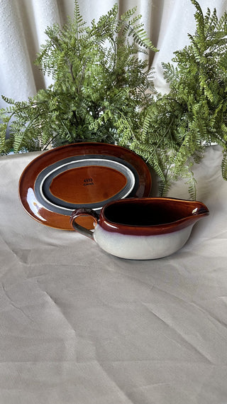 Vintage Nova Brown Gravy Boat and Plate (LZD - RSV)|80761