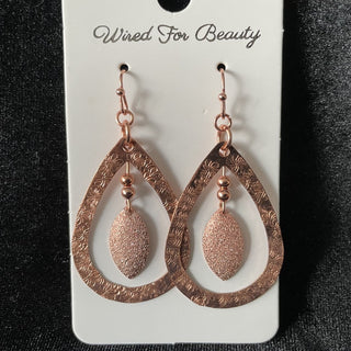 earrings, copper teardrop dangles RSV