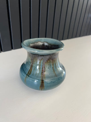 Vintage glazed blue small vase RSV|97079