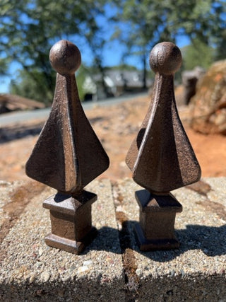 Set of 2 Vintage Cast Iron Finial Fence Topper 4-Sided 5.5”