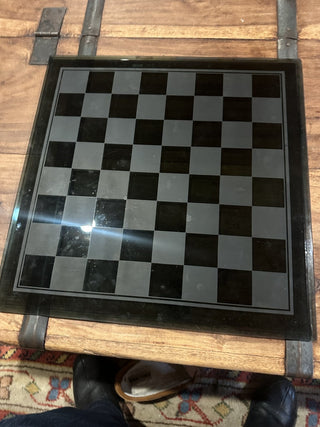 Vintage Chess Board 15 X 15 Glass & Frosted Playing Pieces Complete with Box #62 VV MTS