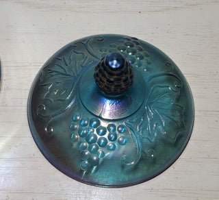 Indiana Carnival Glass Blue Iridescent Grape Harvest Dish|96218