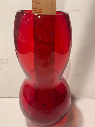 9” Vntg ruby red hand blown glass vase|125605