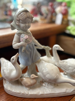 Japanese Reproduction of "Little Girl w/Geese, porcelain figurine 8"x8"