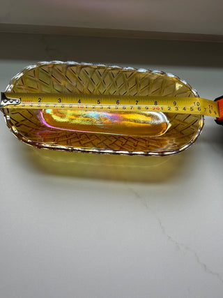 Vintage retro Yellow Carnival Glass Dish-RSV