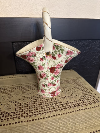 Vintage Summer Rose Baum Bros Basket Vase|68492