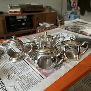 Vtg Godinger "Museum Replicas" Silver Plated Teapot Napkin Rings (Set of 4) RCD|81111
