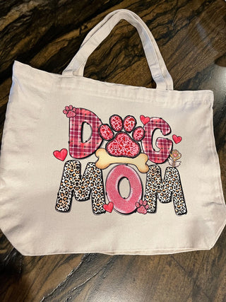 "Dog Mom" Large Zippered Canvas Bag or Tote RSV