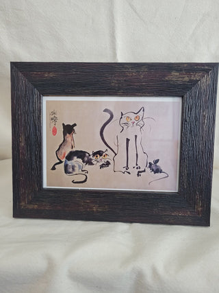8x10 wood Framed Copy "Three Cats" by Xu Beihong RCD