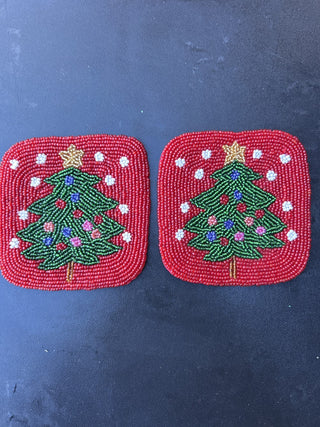 12F Set of 6 Dept 56 Beaded Christmas Coasters MTS|139531