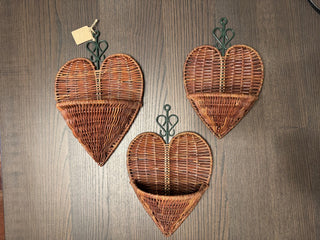 Vintage 3 Pc. Wicker Heart Wall Pocket Set RCD|77401