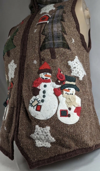 Victoria Jones Womens Sweater Vest Petite Large Black Snowman #63 VV MTS|130860