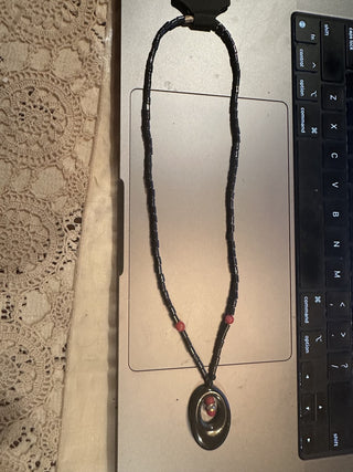 Vintage hermatite with red Jasper necklace. Pendant is oval shaped #62 VV MTS|67520