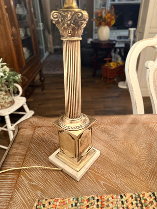 Victorian brass Corinthian column banquet lamp, which has been modernized to be electric RCD