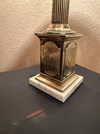 Victorian brass Corinthian column banquet lamp, which has been modernized to be electric RCD