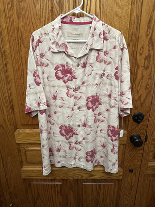 Vintage Tommy Bahama  Men's Off White Shirt with Red and White Flowers -RCD