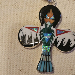 Signed sterling inlaid Thunderbird pendant