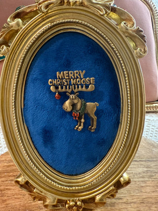 Vintage Christmas Santa Moose Signed JJ Christmoose Pin Brooch|137863