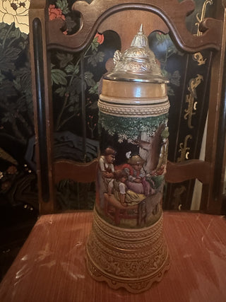 Lidded German Music Box Beer Stein Swiss movement #47 VV MTS|113899