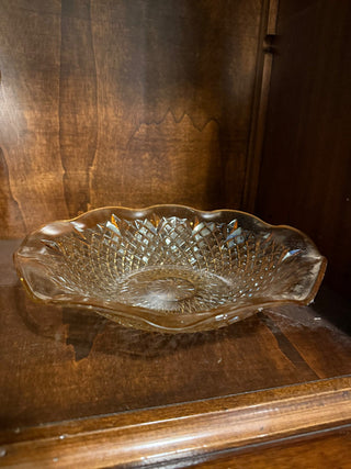 Raised Diamond Quilt Patterned Carnival Glass Bowl Iridescent Scalloped Marigold RCD