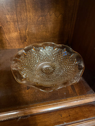 Raised Diamond Quilt Patterned Carnival Glass Bowl Iridescent Scalloped Marigold RCD