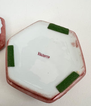 Vintage hand painted pink floral trinket box RSV