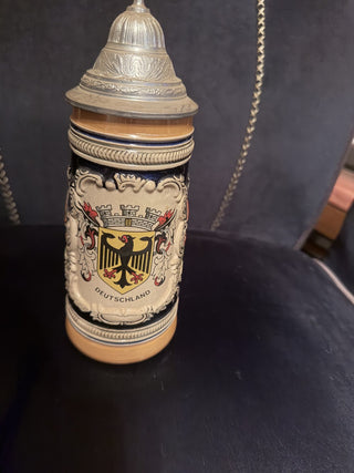 German Western Beer Stein with lid and Marked Crest #47 VV MTS|157356